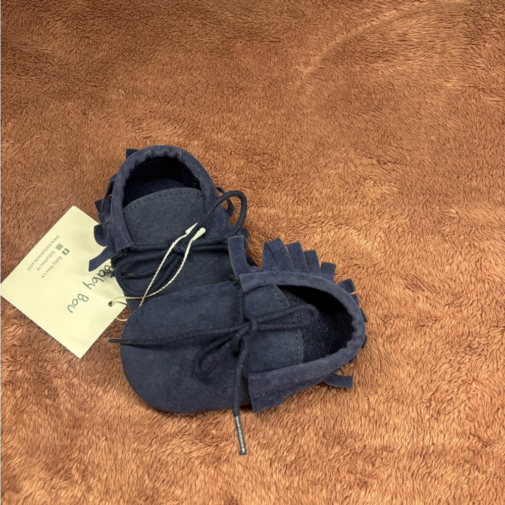 Baby Bou Soft Sole Baby Shoes Navy Blue Suede New With Tags - Picture 3 of 4